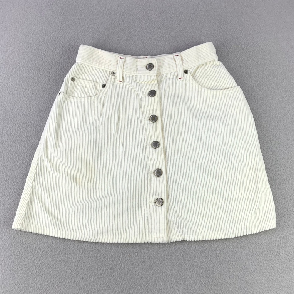 VTG 90s Esprit Corduroy Mini Skirt Women 5/6 White Carpenter Button Front USA